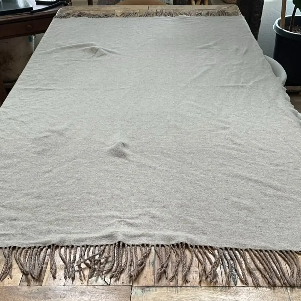Taupe Throw Blanket Knotted Fringe Wool 67